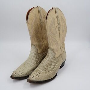 El General Caiman Belly Western Boots Mens 11.5 Cream Exotic Leather Pointed Toe